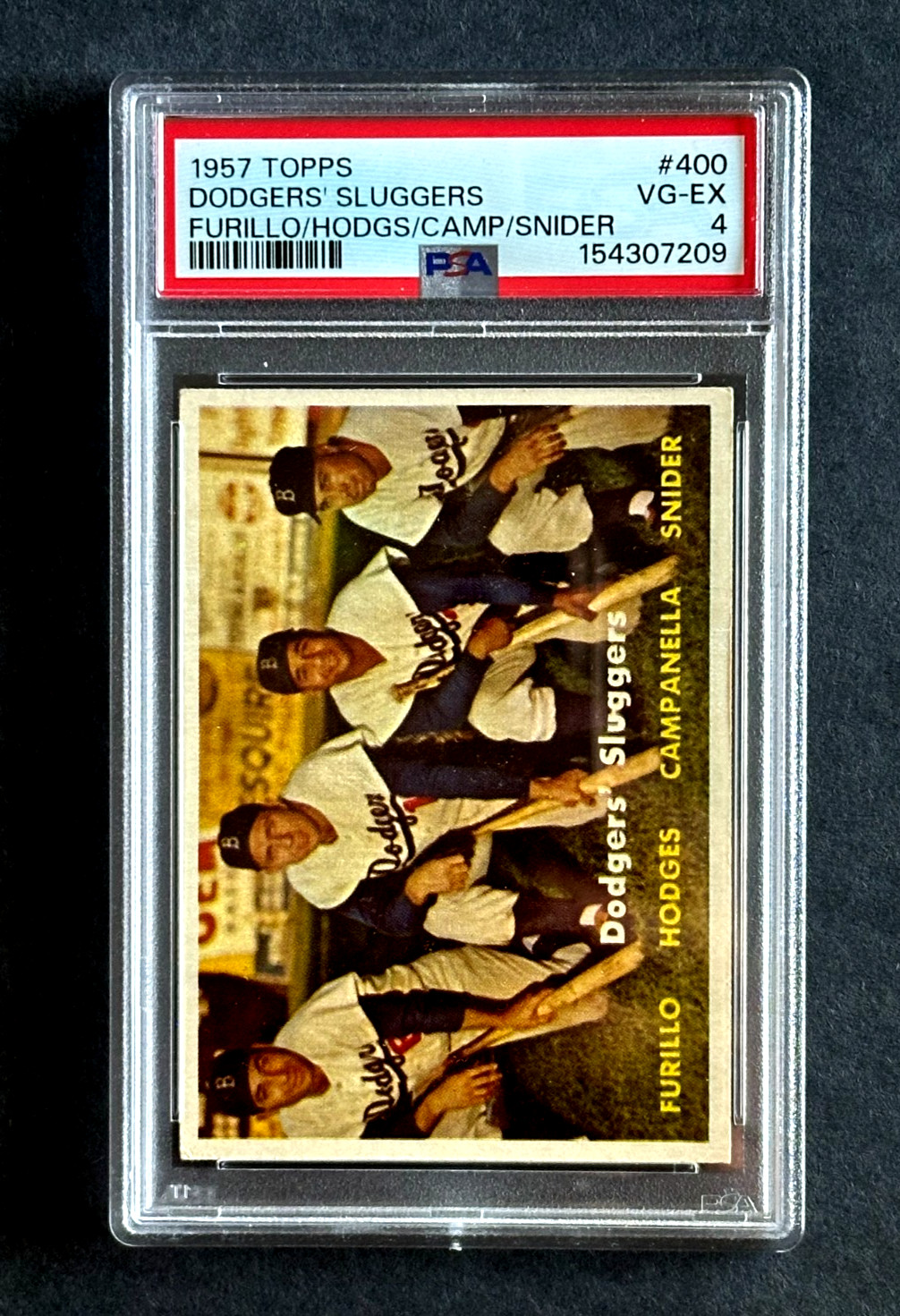 1957 TOPPS- DODGER SLUGGERS SNIDER/CAMPANELLA/HODGES/FURILLO #400 PSA 4 EX