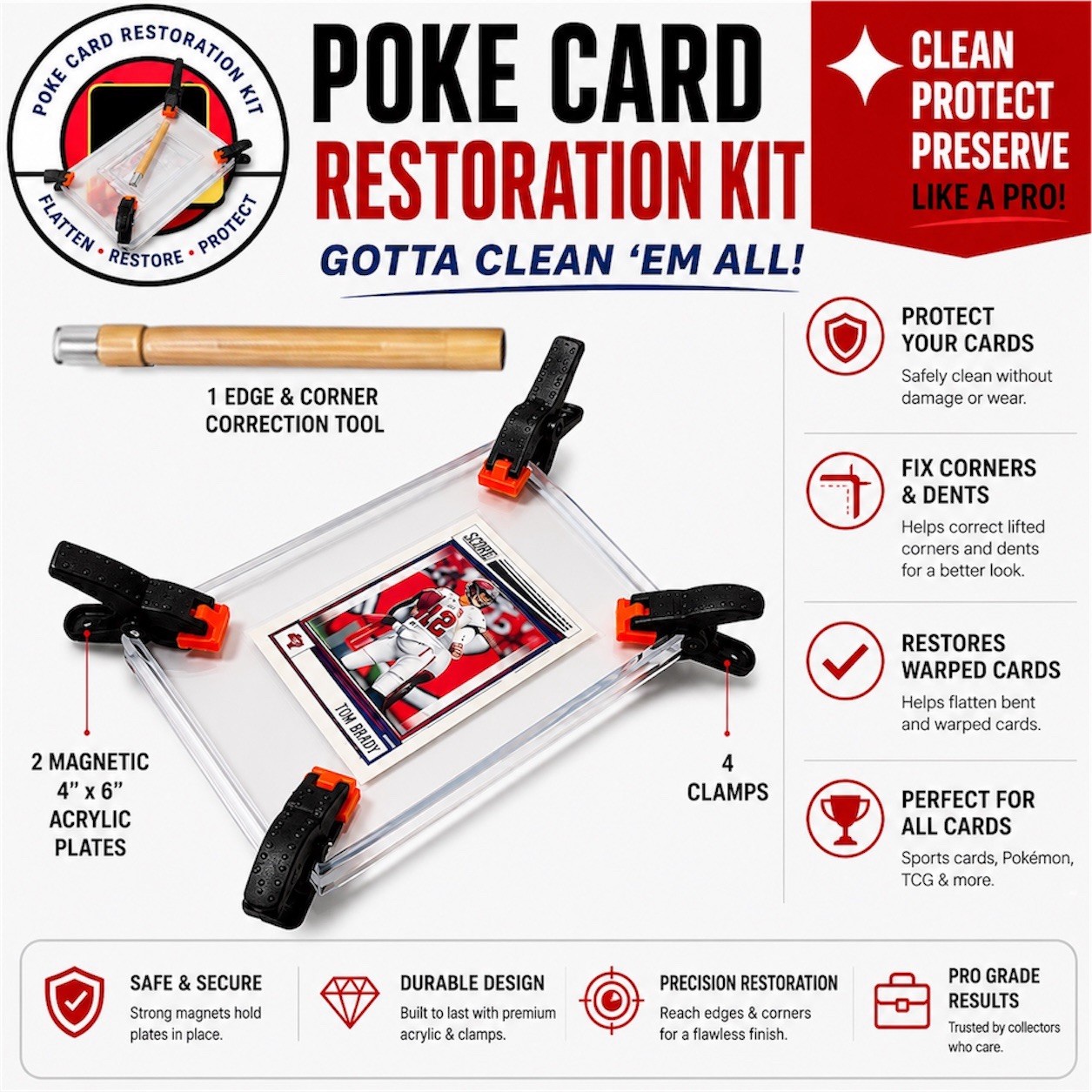 Pokemon Card Flattener Fix Lifted Edges, Corners, Restoration PSA SGC Grading