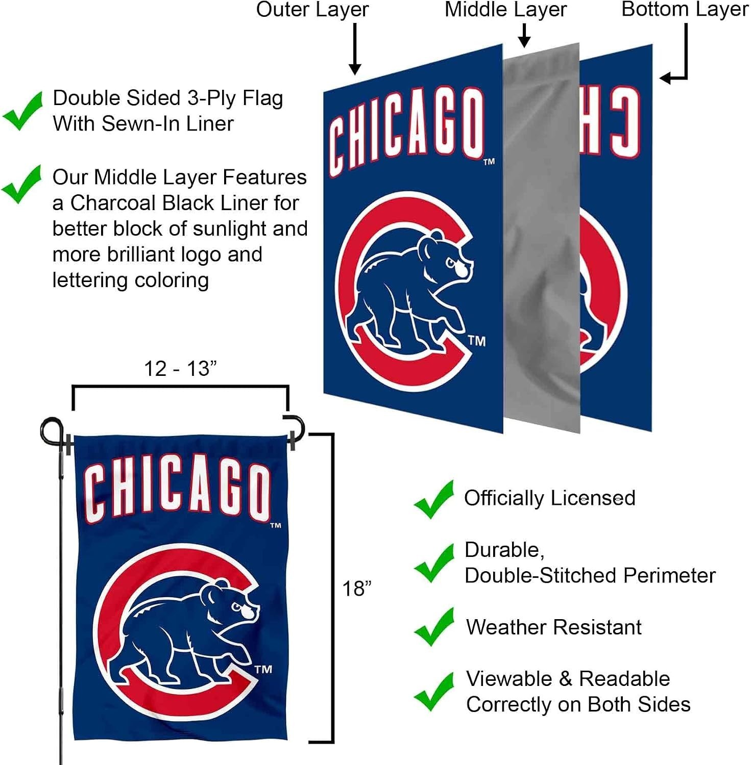 18×12.5 Chicago Cubs Double-Sided Garden Flag – Ideal for Home & Garden Decor