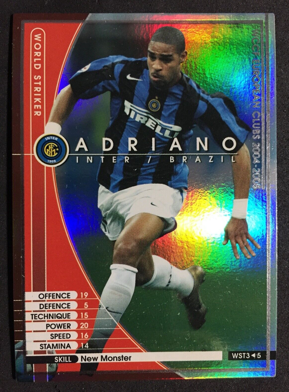 2004-05 Panini WCCF World Striker Adriano Inter Milan refractor card Brazil