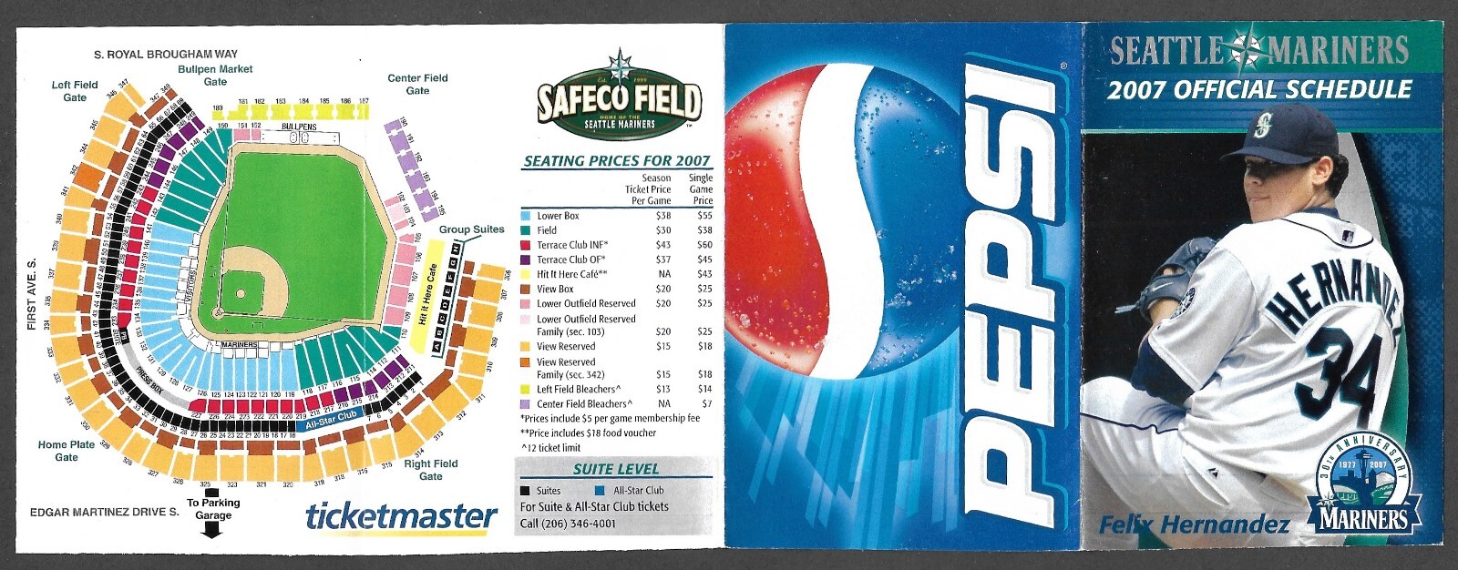 2007 SEATTLE MARINERS King Felix Pepsi Regular Season POCKET SCHEDULE NM-MT