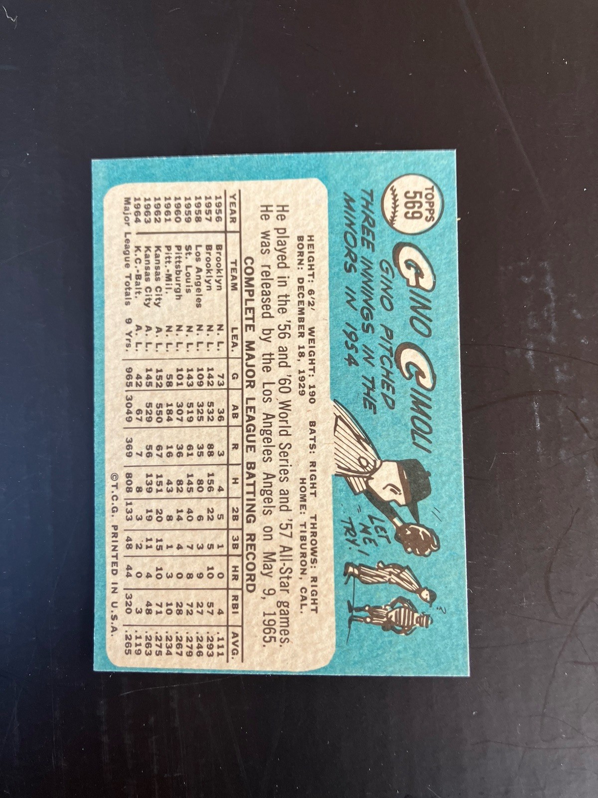 1965 TOPPS # 569 GINO CIMOLI – LOS ANGELES ANGELS – NM-MT