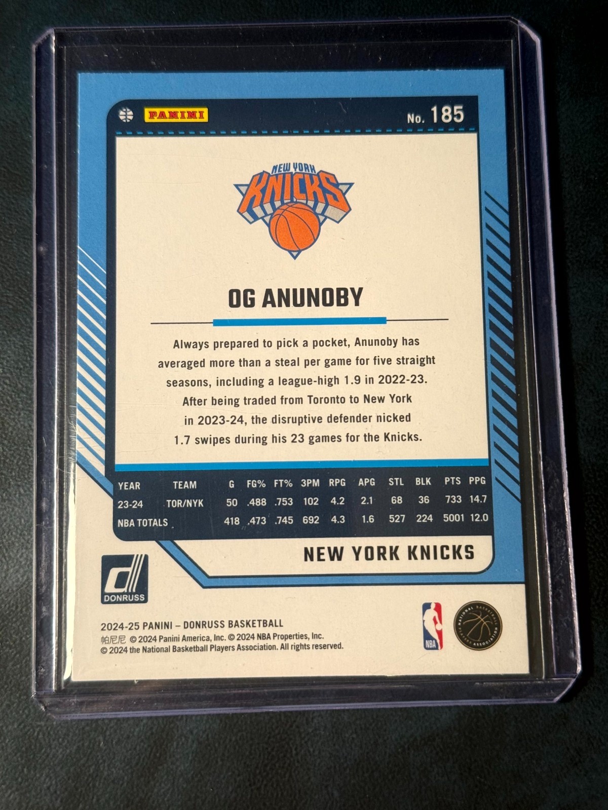 2024-25 Panini Donruss Holo Green Laser 185 OG Anunoby