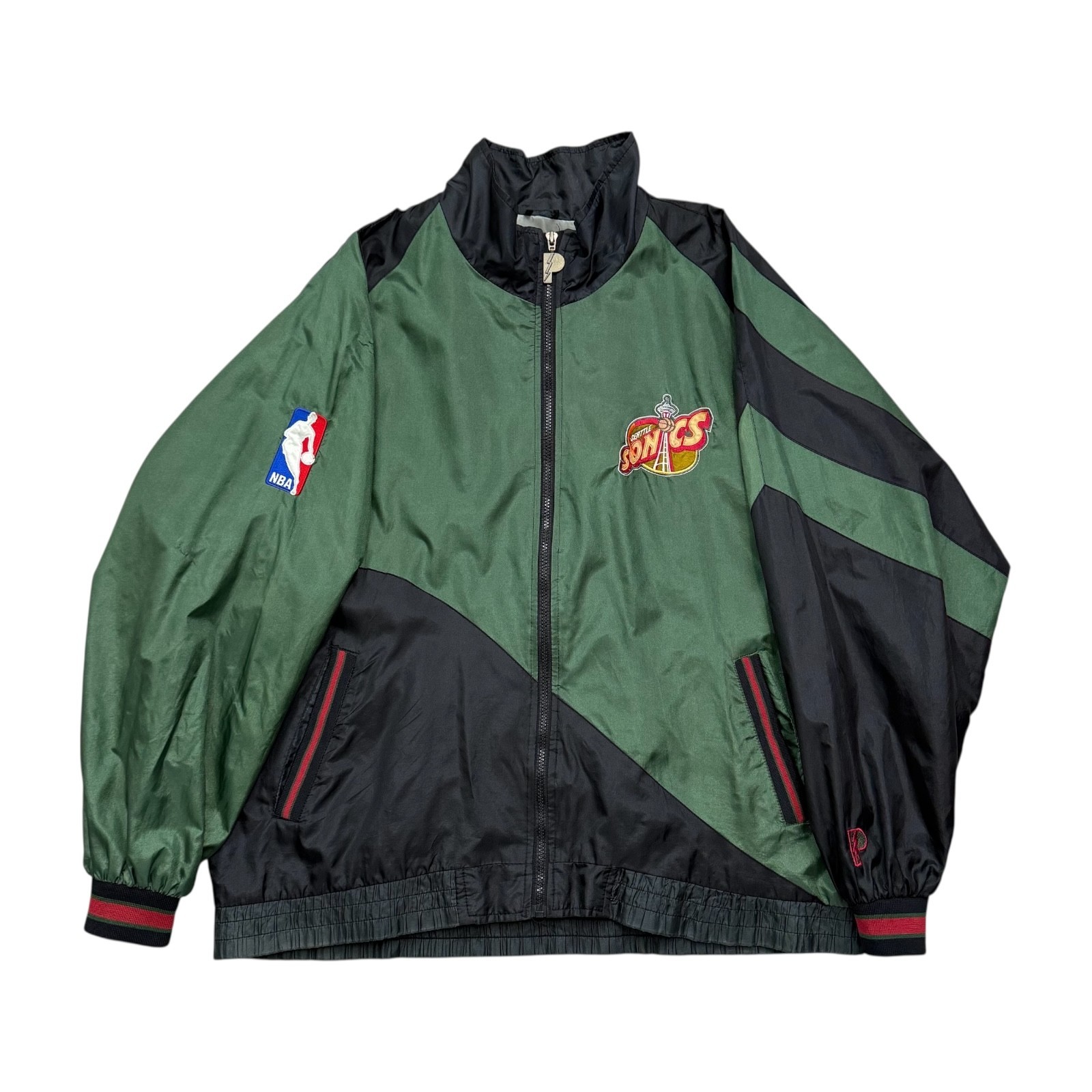 VTG 90s NBA SEATTLE SUPERSONICS PRO PLAYER WINDBREAKER JACKET SIZE L