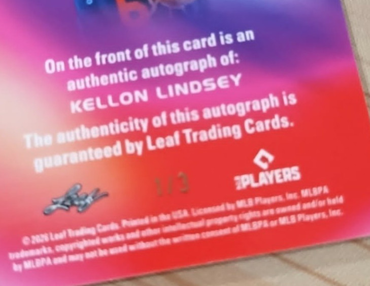 2026 Leaf Vivid Kellon Lindsey Refractor 1/3 AUTO Rookie RC DODGERS #BA-KL1