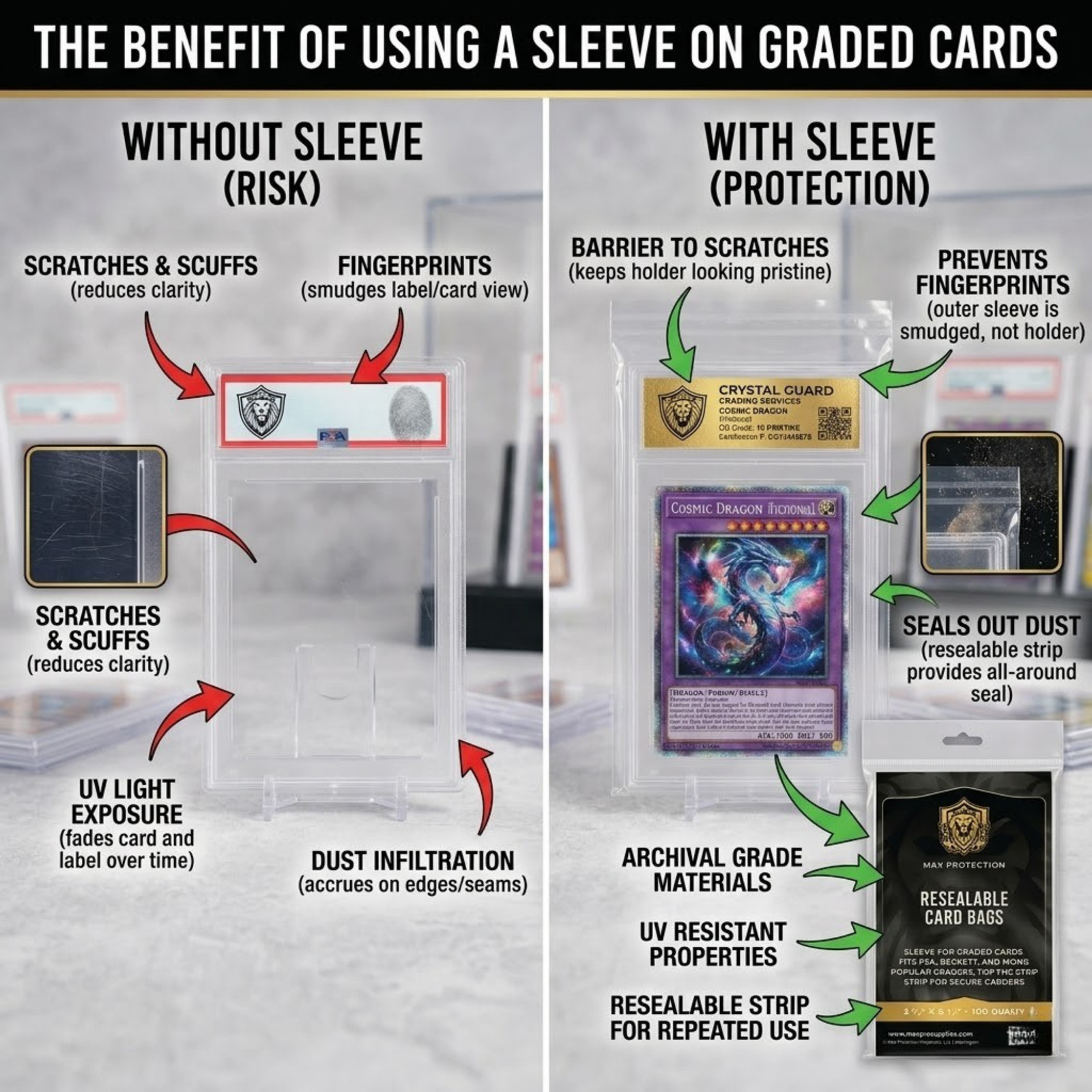 1000ct Ultra Max Pro Graded Card Bags for PSA, BGS, SGA, CGS Slabs – NEW