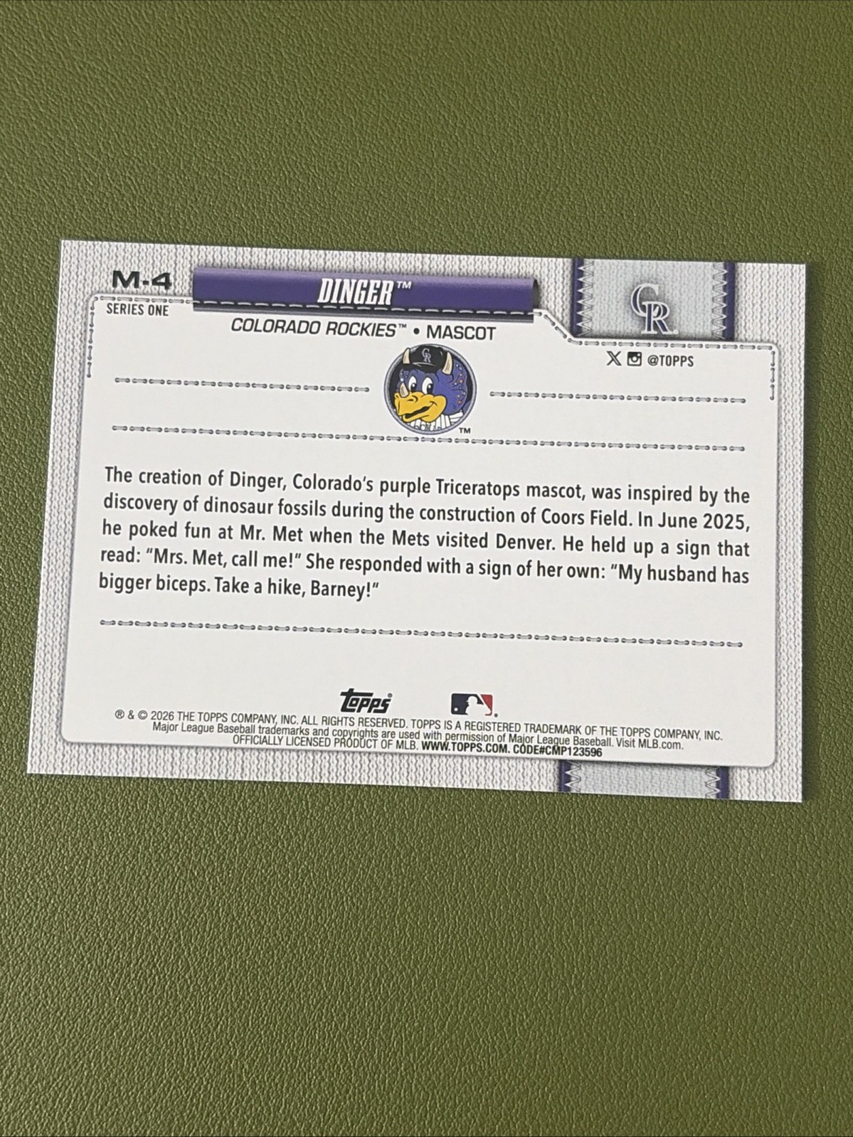 2026 Topps Series 1 Celebration – Mascots Dinger #M-4