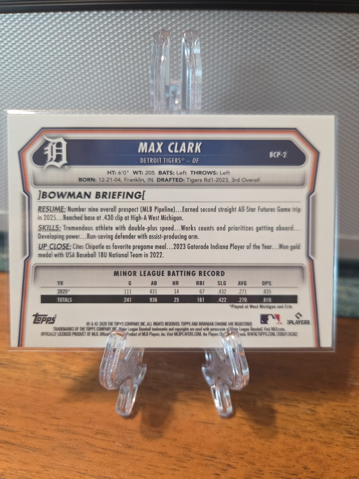 2026 Bowman #BCP-2 Max Clark Prospect Mini Diamond Refractor!