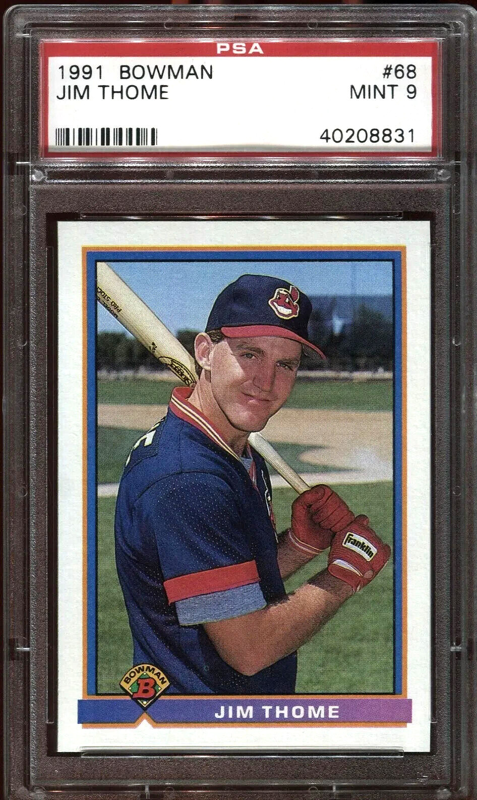JIM THOME 1991 BOWMAN ROOKIE Card #68 PSA9 MINT Cleveland Indians RC HOF ’91