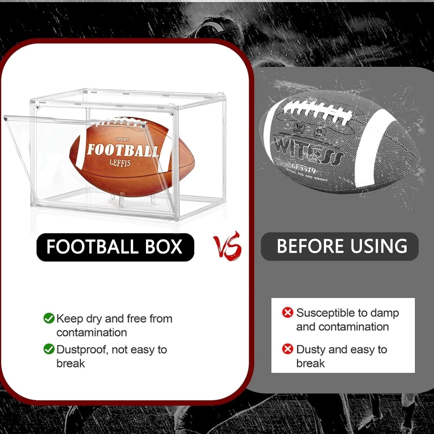 Football Display Case, Acrylic Clear Football Case Full Size with Magnetic Door