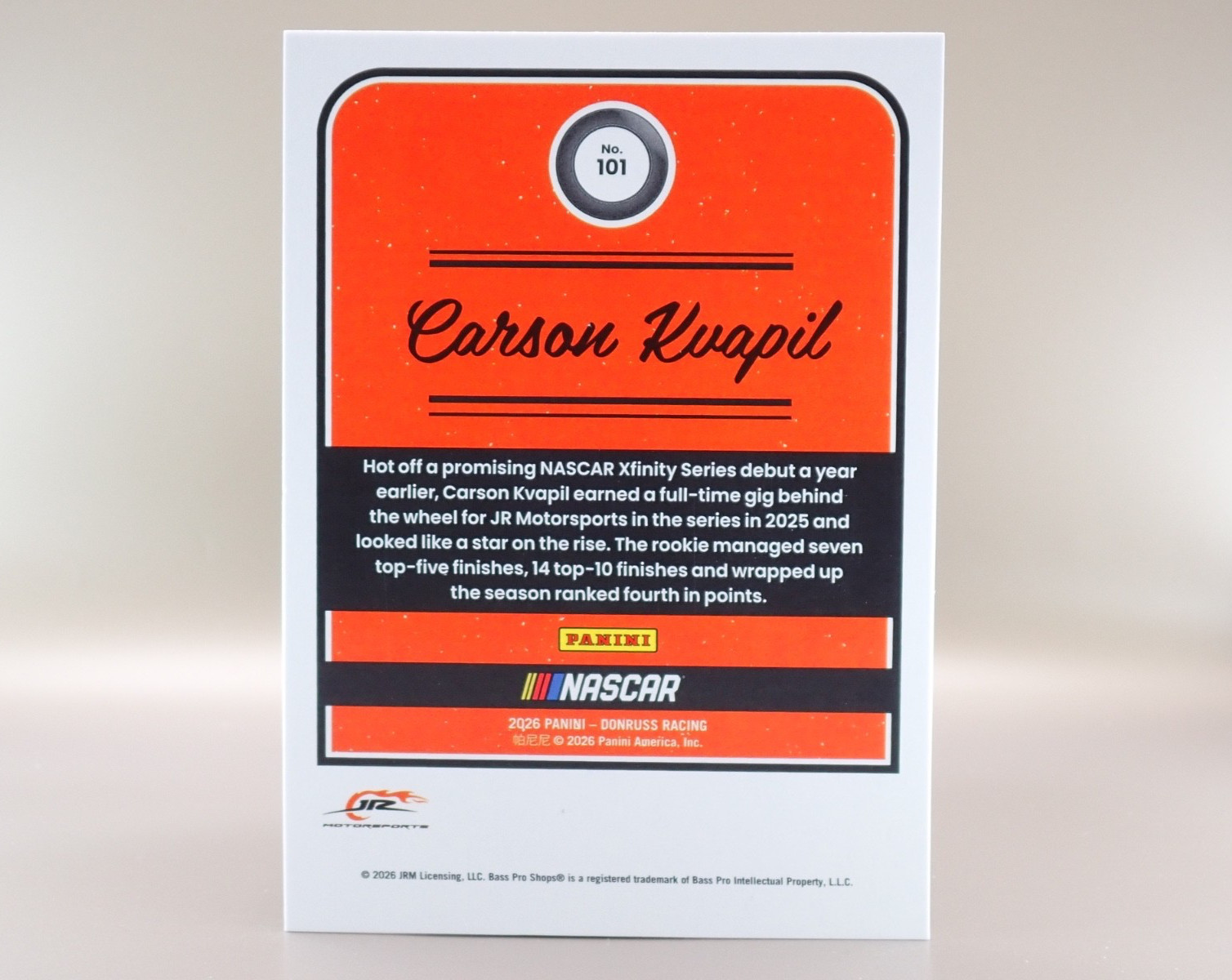 2026 Panini Donruss Racing Carson Kvapil Retro Laser No. 101 Jr Motorsports