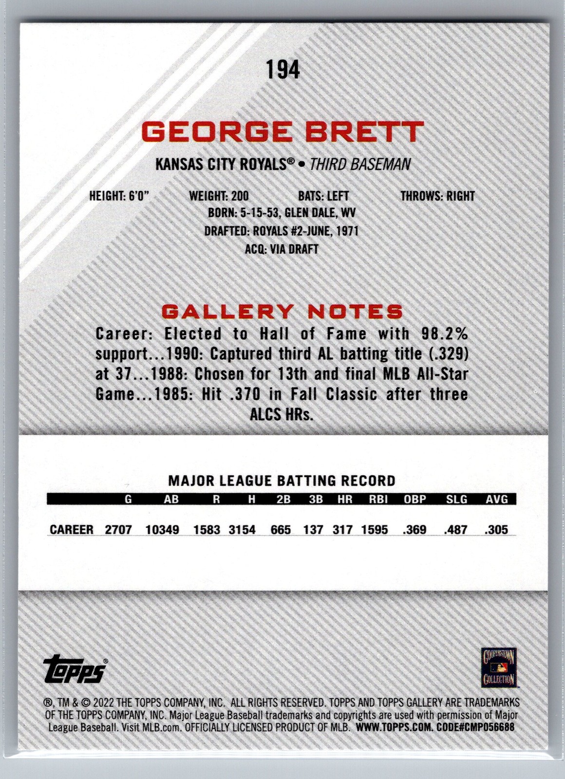 2022 Topps Gallery #194 George Brett