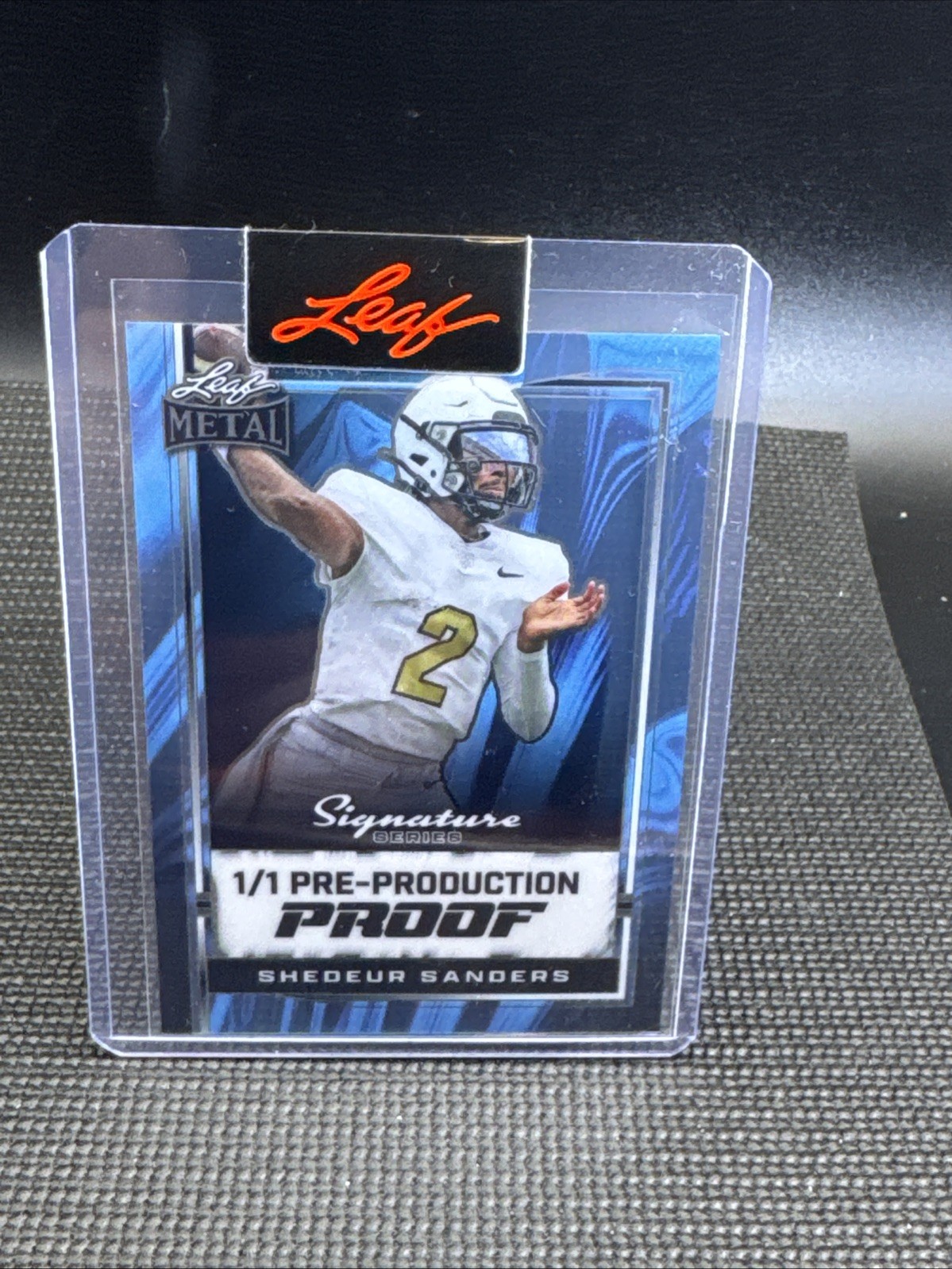 2024 Shedeur Sanders Leaf Metal Clear Light Blue Pre-Production Proof RC 1/1