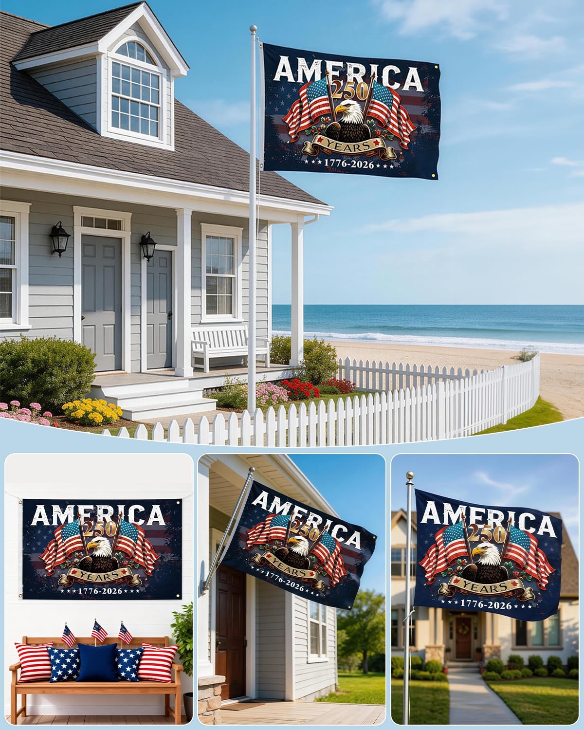 American 250th Anniversary Flag-3×5 FT Double-Sided 3-Ply 250 3×5 FT, Blue