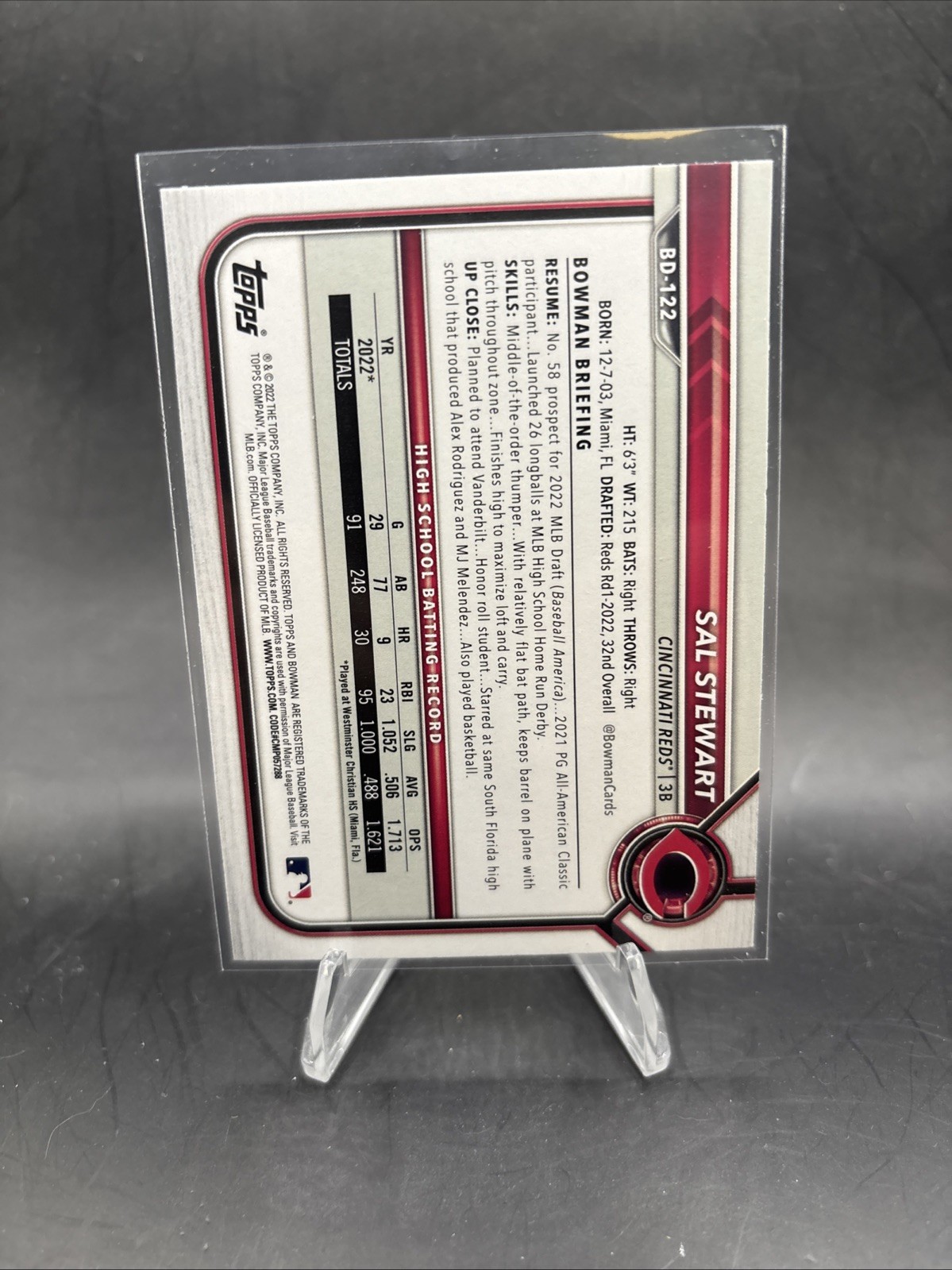 2022 Bowman Draft – Sal Stewart #BD-122 (RC)