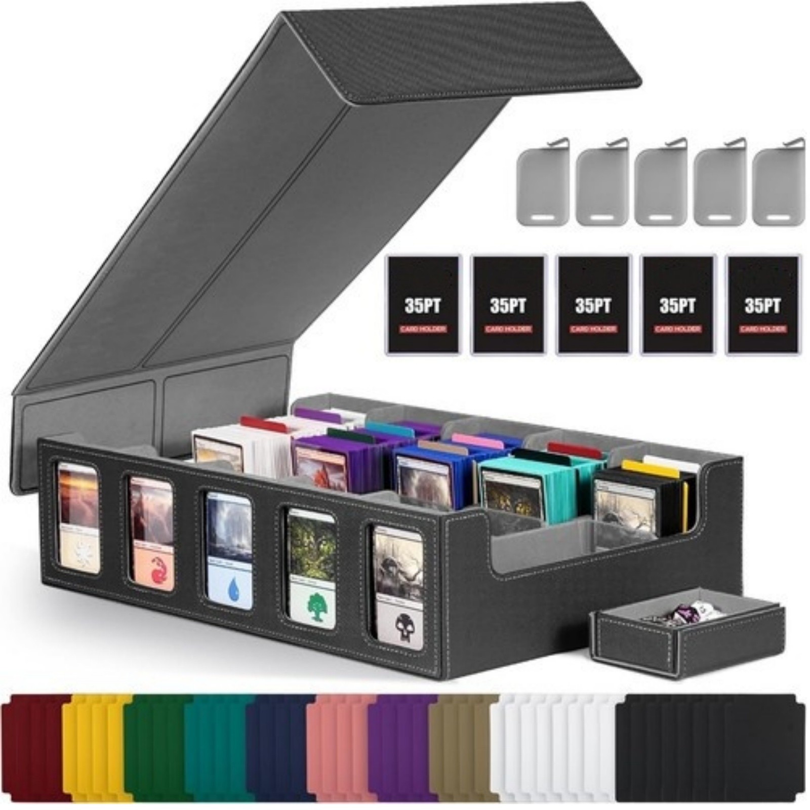 Trading Card Storage Box 5-Row 3900+ Capacity, TCG MTG Card Case Magnetic Lid !