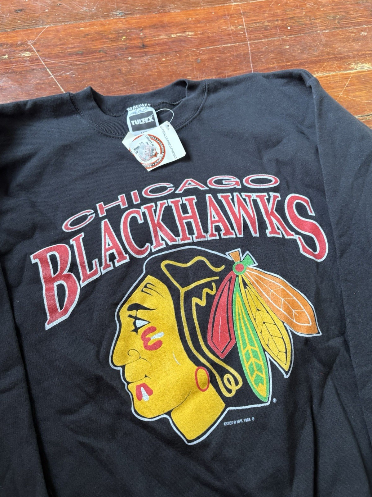 Vintage 80s Chicago Blackhawks Crewneck Size Large Tultex NEW Old Stock
