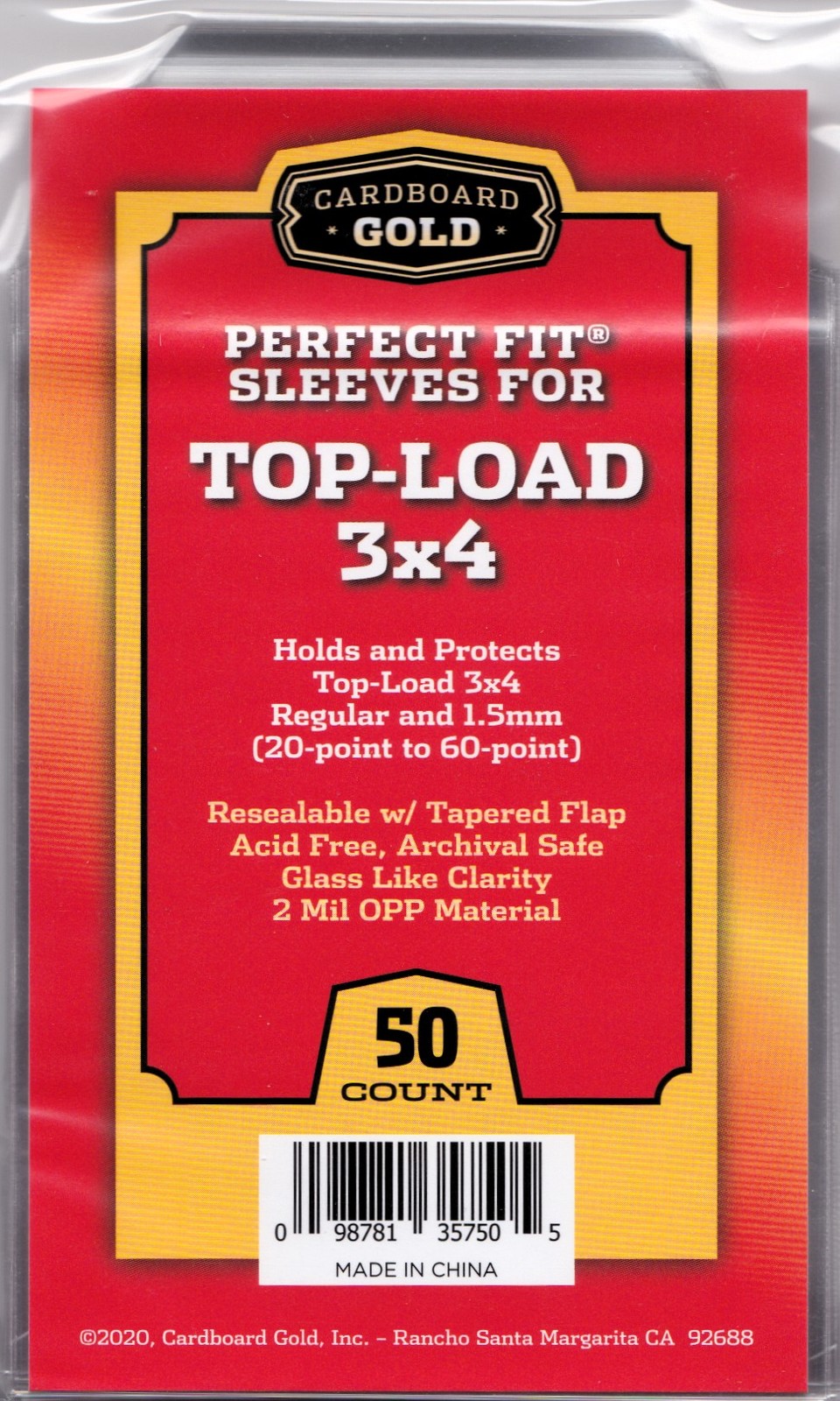 Perfect Fit Cover Sleeves for Toploaders 20pt-60pt Size – 50ct Pack