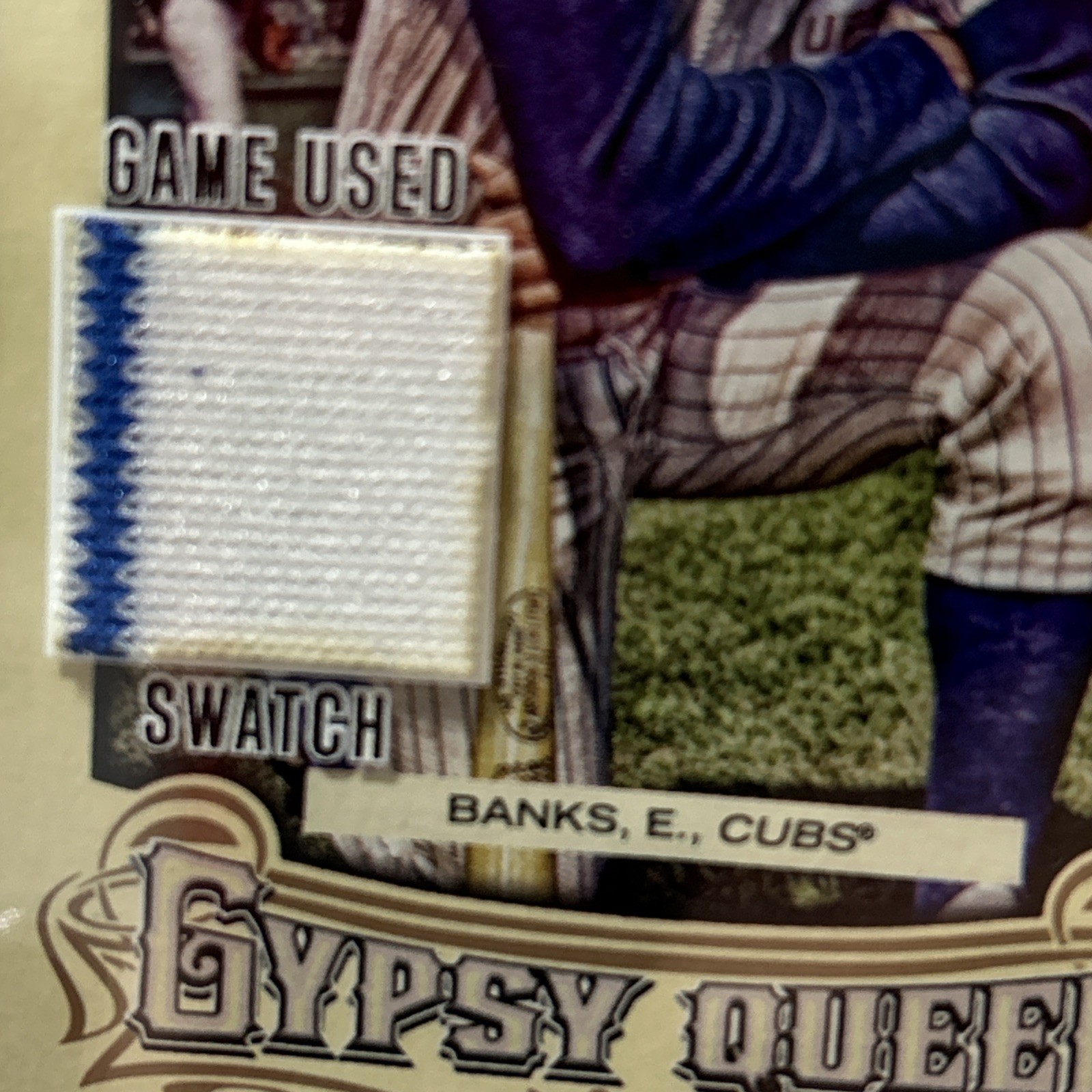 1990s Ernie Banks (Cubs) Game Worn Uniform Swatch, Sports Cards Gypsy Queen