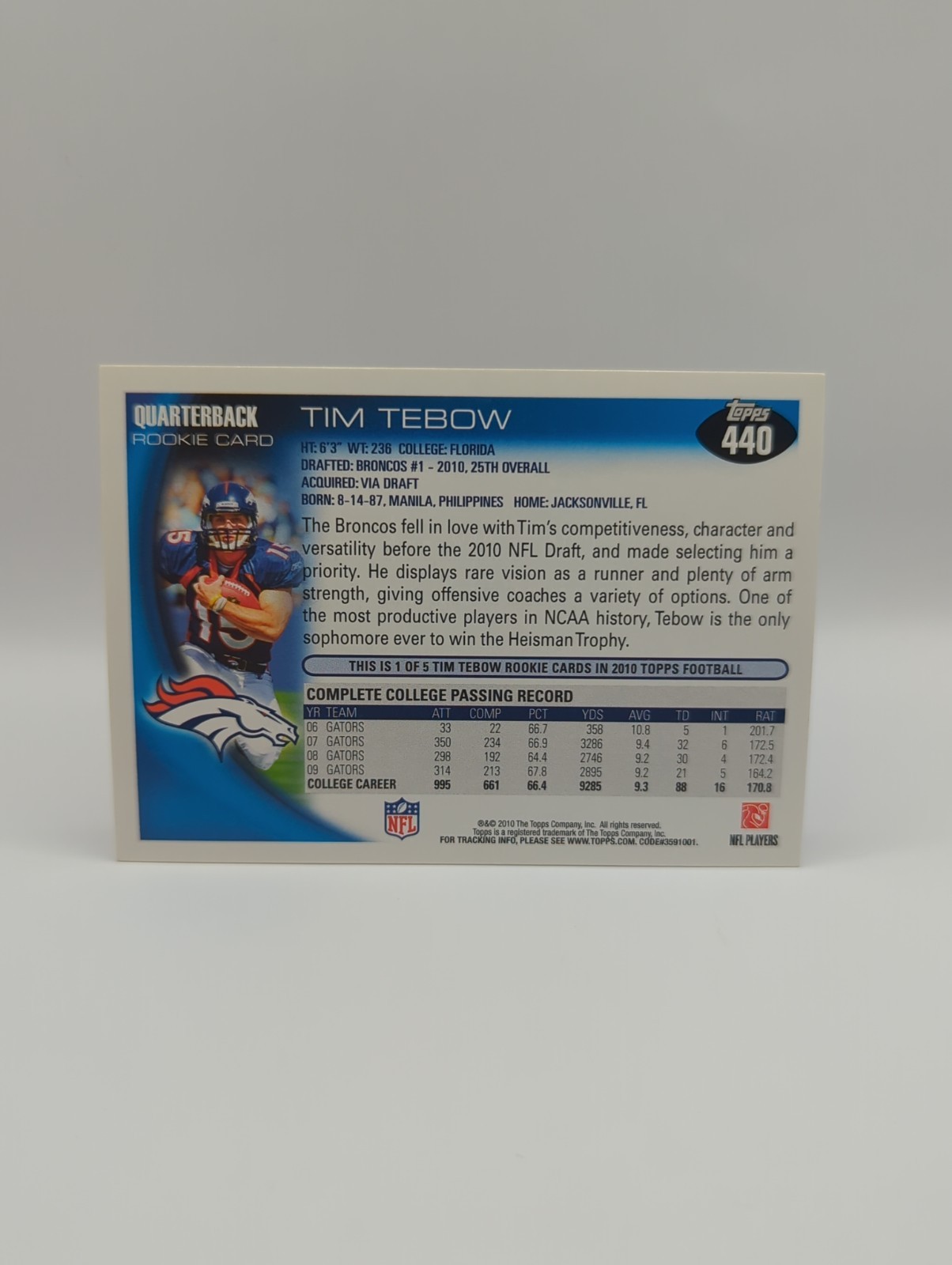 2010 Topps – Tim Tebow #440 Running Ball (RC)