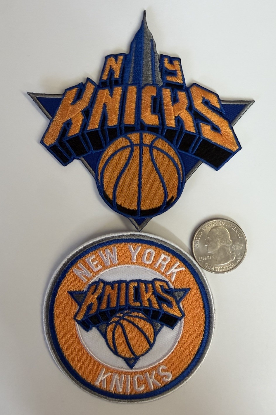 (2)-NEW YORK KNICKS VINTAGE STYLE EMBROIDERED IRON ON PATCHES. 3”x 3” & 4”x4”
