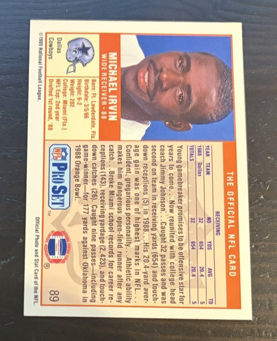 1989 Pro Set MICHAEL IRVIN Rookie Card RC #89 Cowboys