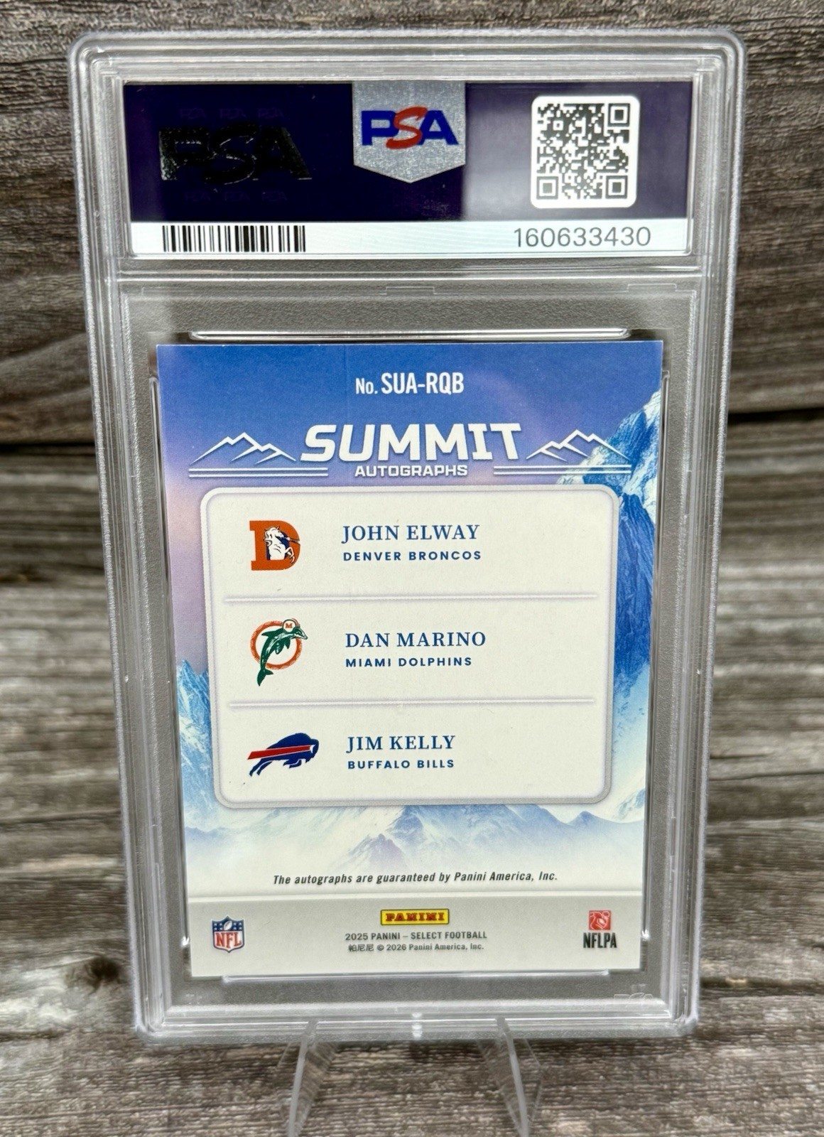 2025 Select Elway Marino Kelly Summit Triple Auto 50/50 PSA 8 HOF QB Class of 83