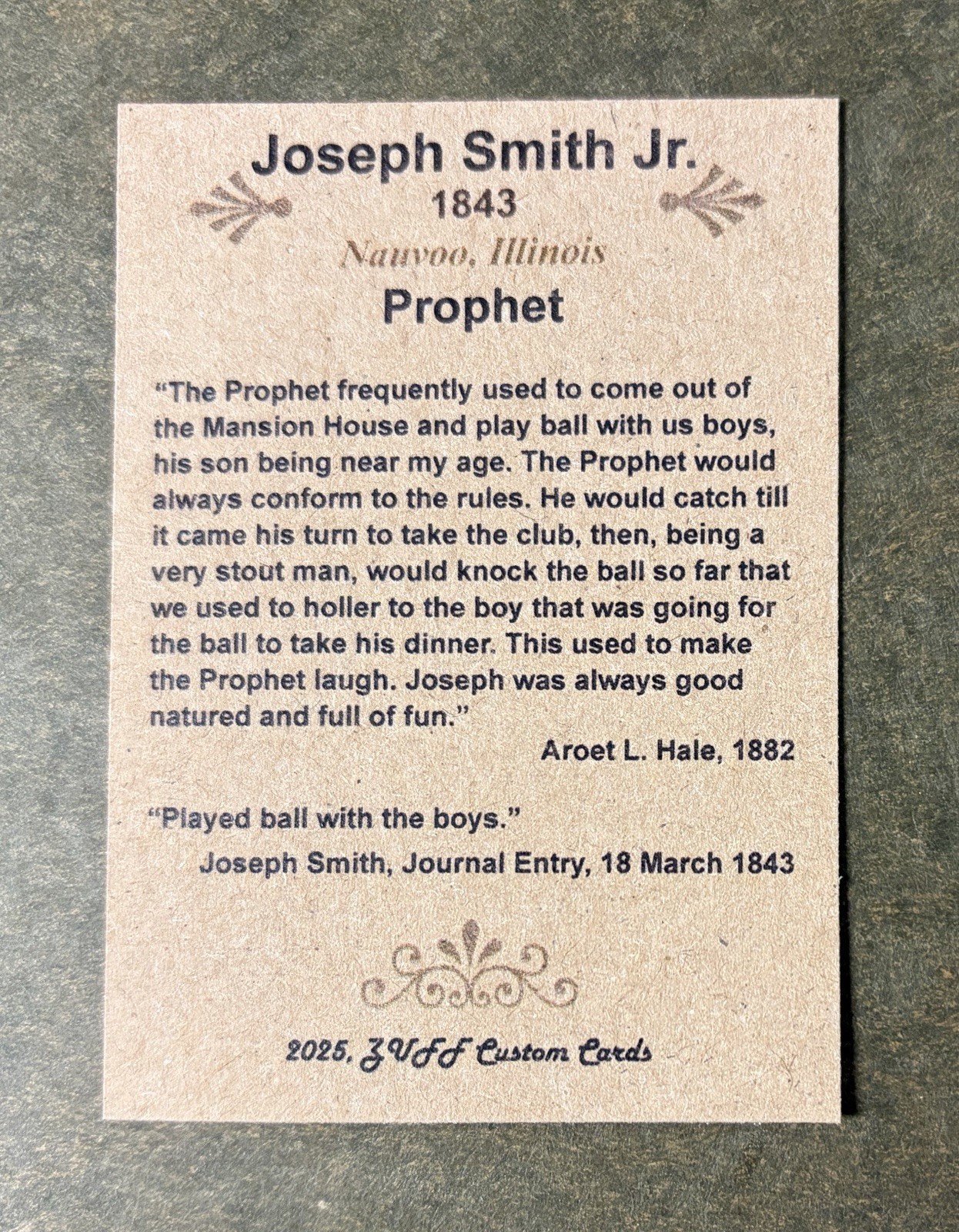 Joseph Smith Jr. Handmade Custom Baseball Card, LDS Prophet, Latter-Day Saint