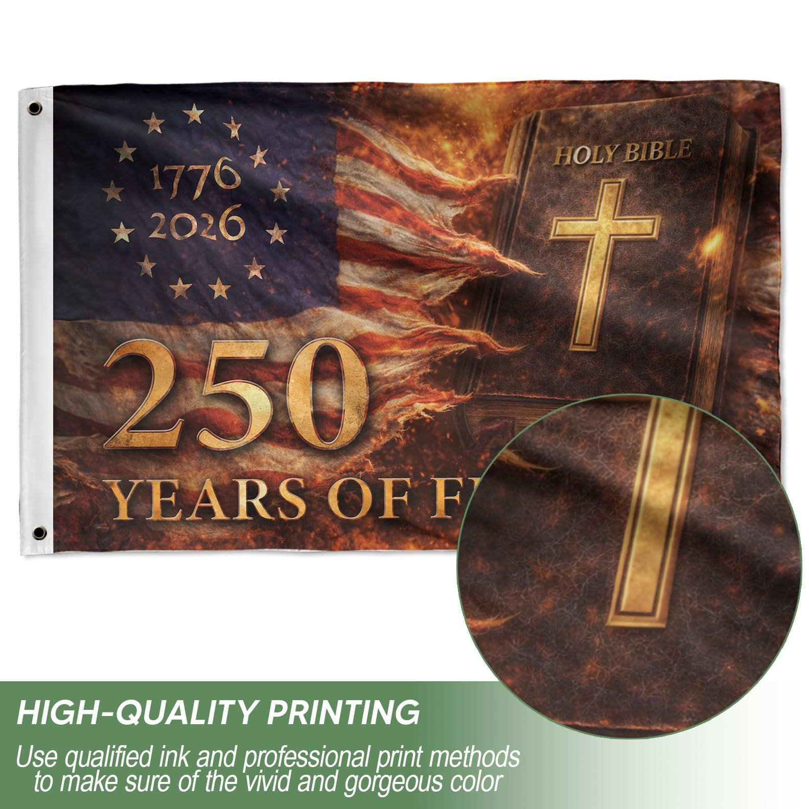 250 Years Of Freedom Flag Christian, 250 Anniversary Usa Banner 3x5ft, DS3