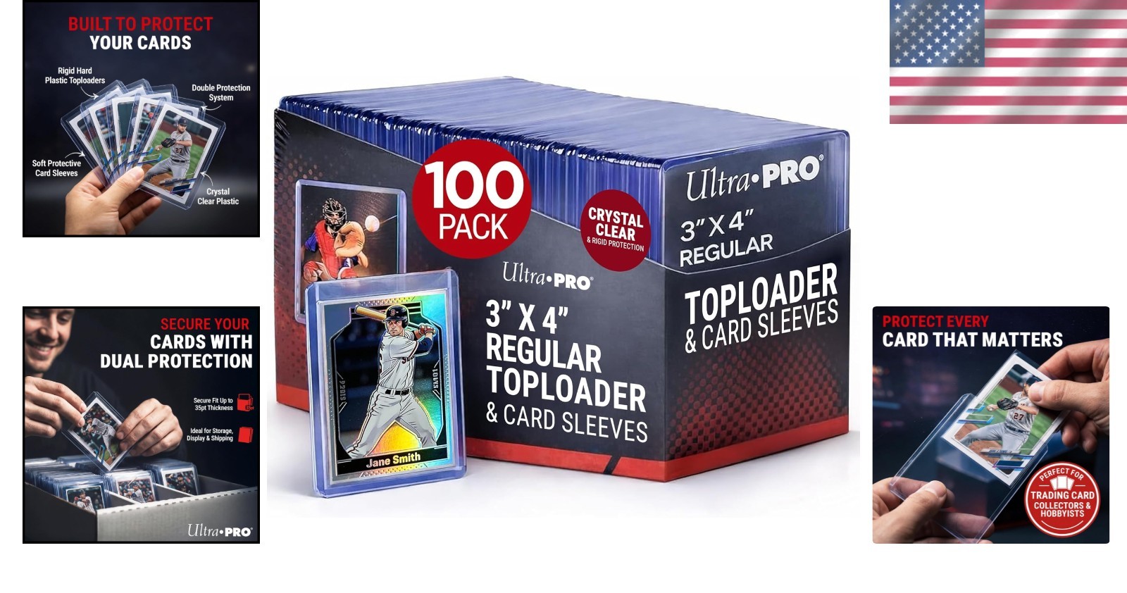Card Protectors Bundle 3×4 Inch Clear Toploaders and Sleeves for Trading Cards
