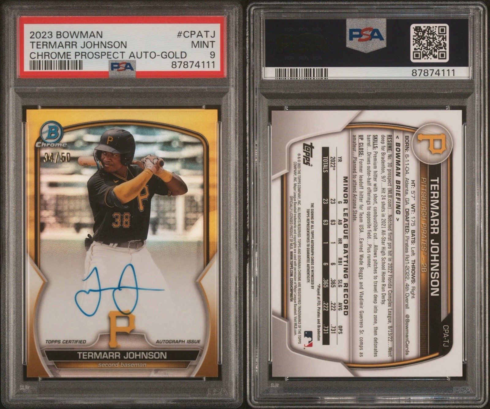 2023 Bowman – Chrome Prospect Autographs Termarr Johnson #CPA-TJ Gold Refractor