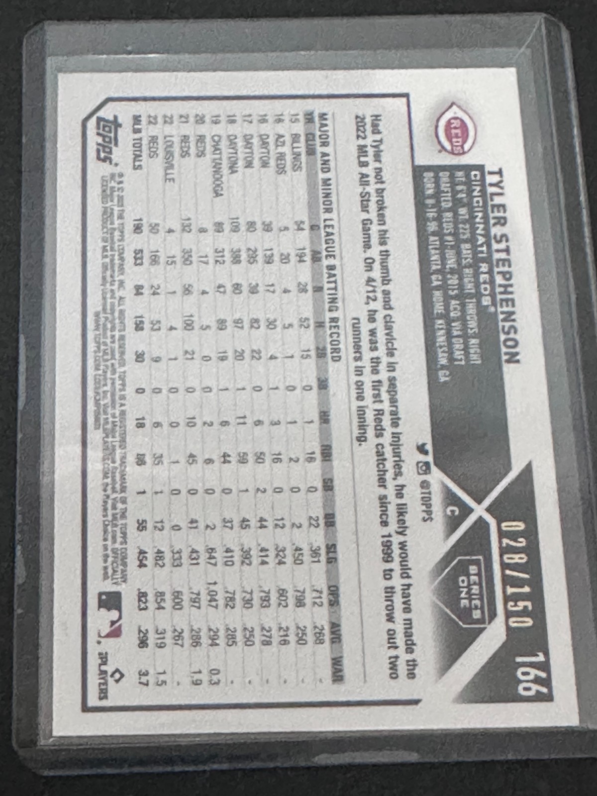 2023 Topps Series 1 – 1st Edition: 166 – Tyler Stephenson: Green Foil /150