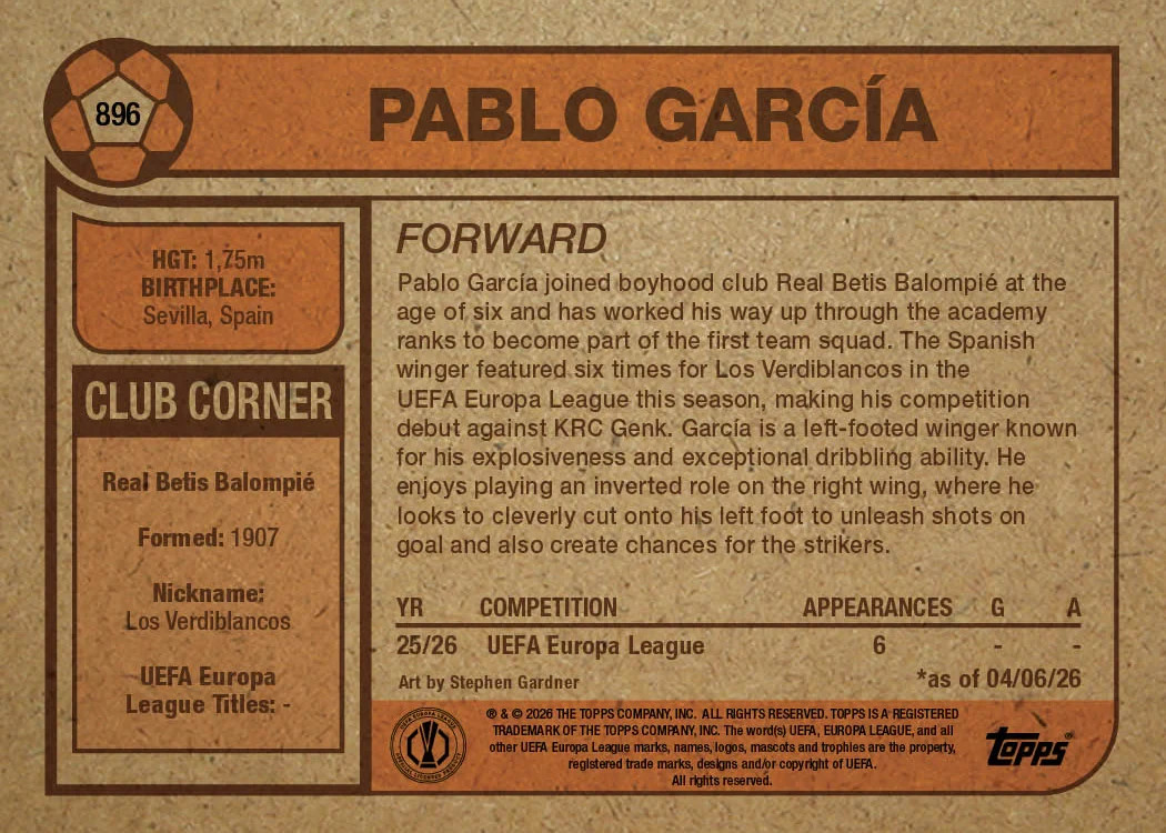Pablo Garcia Topps UCC Living Set #896 Real Betis Balompie RC Presale
