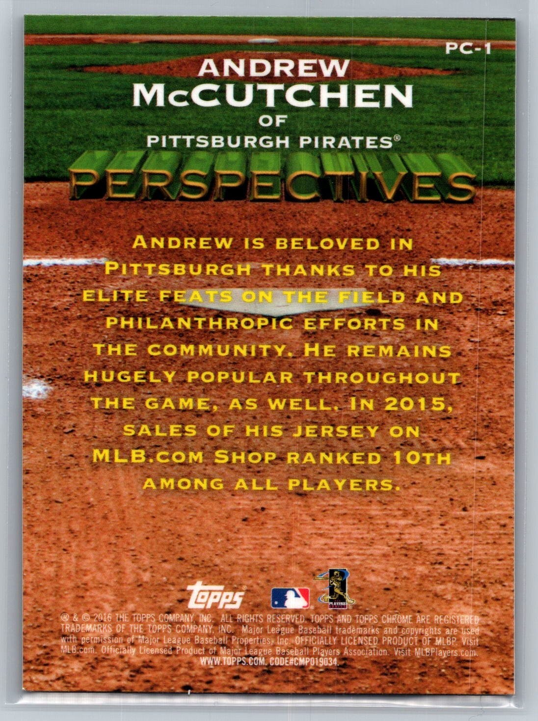 2016 Topps Chrome Perspectives #PC-1 Andrew McCutchen Pittsburg Pirates