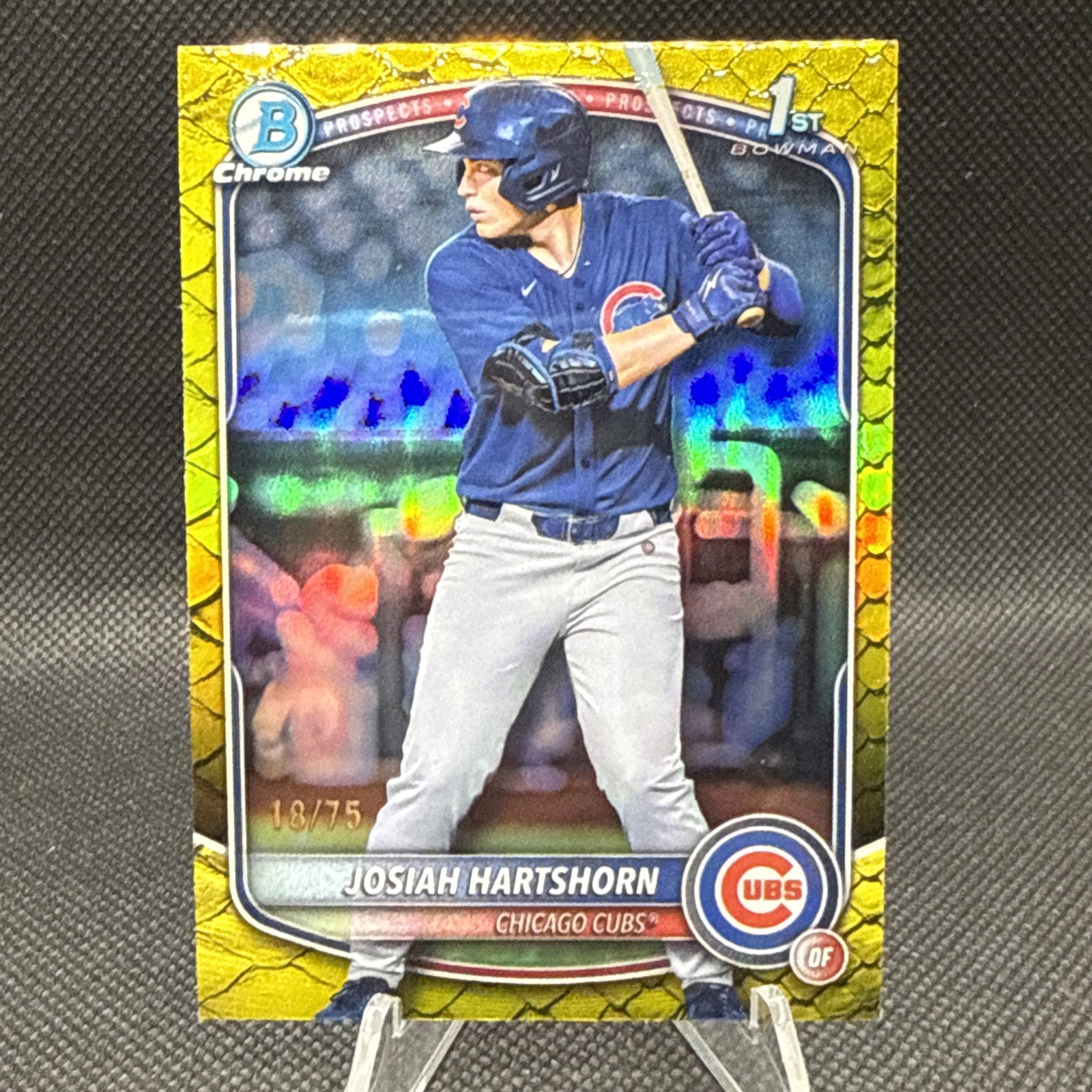 Josiah Hartshorn 2025 1st Bowman Chrome Yellow Reptilian Refractor /75 Cubs