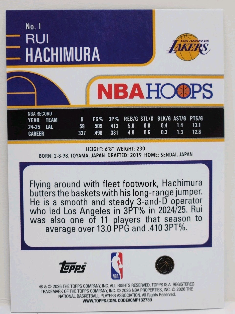 2025-26 Topps NBA Hoops Rui Hachimura Rainbow Green and Blue /249 #1