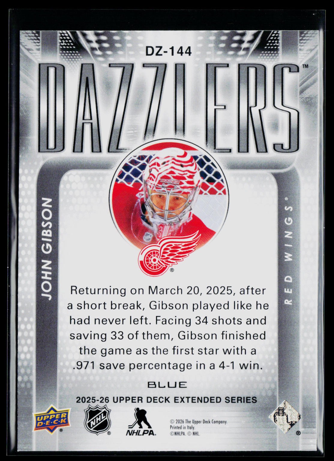 2025-26 Upper Deck #DZ-144 John Gibson Dazzlers Blue