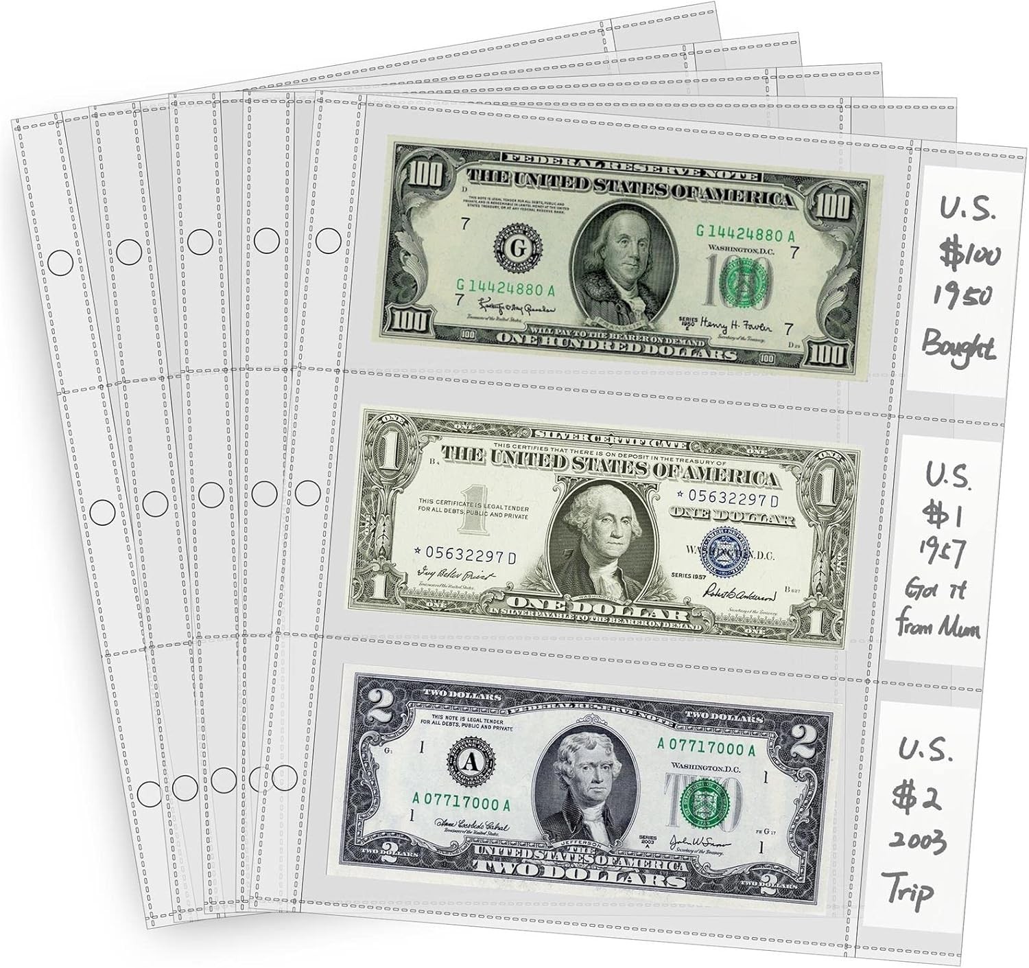 Currency Sleeves with Label Pockets, 50 PCS Banknote Sleeves, 3-Pocket Page P…