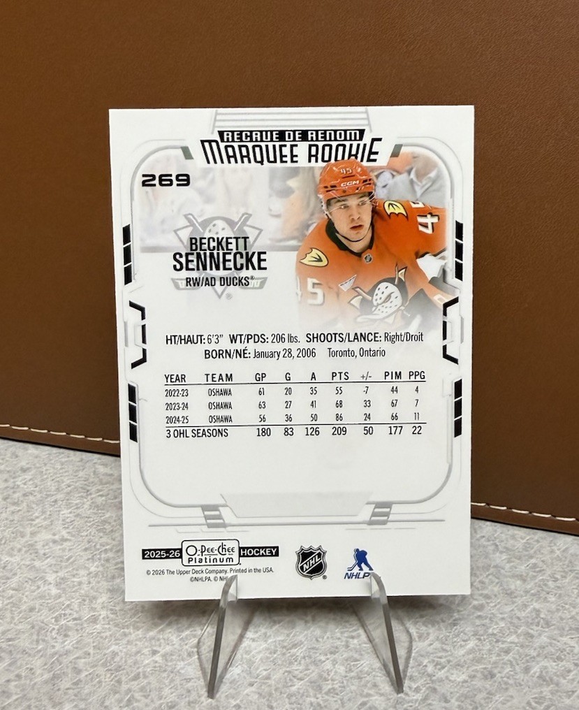 Beckett Sennecke 2025-26 O-Pee-Chee Platinum #269 Marquee Rookie Base RC