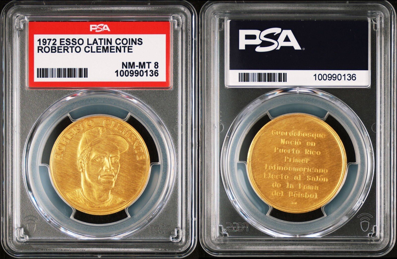 1972 Esso Oil Latin Coins Roberto Clemente PSA 8