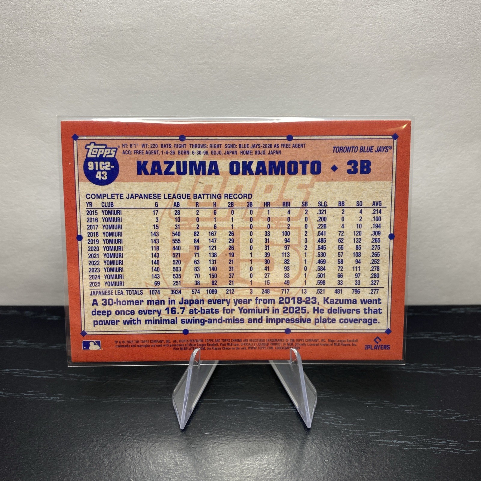 Topps Series 2 Chrome 2026 Kazuma Okamoto #91C2-43 Blue Jays Silver Pack Mojo