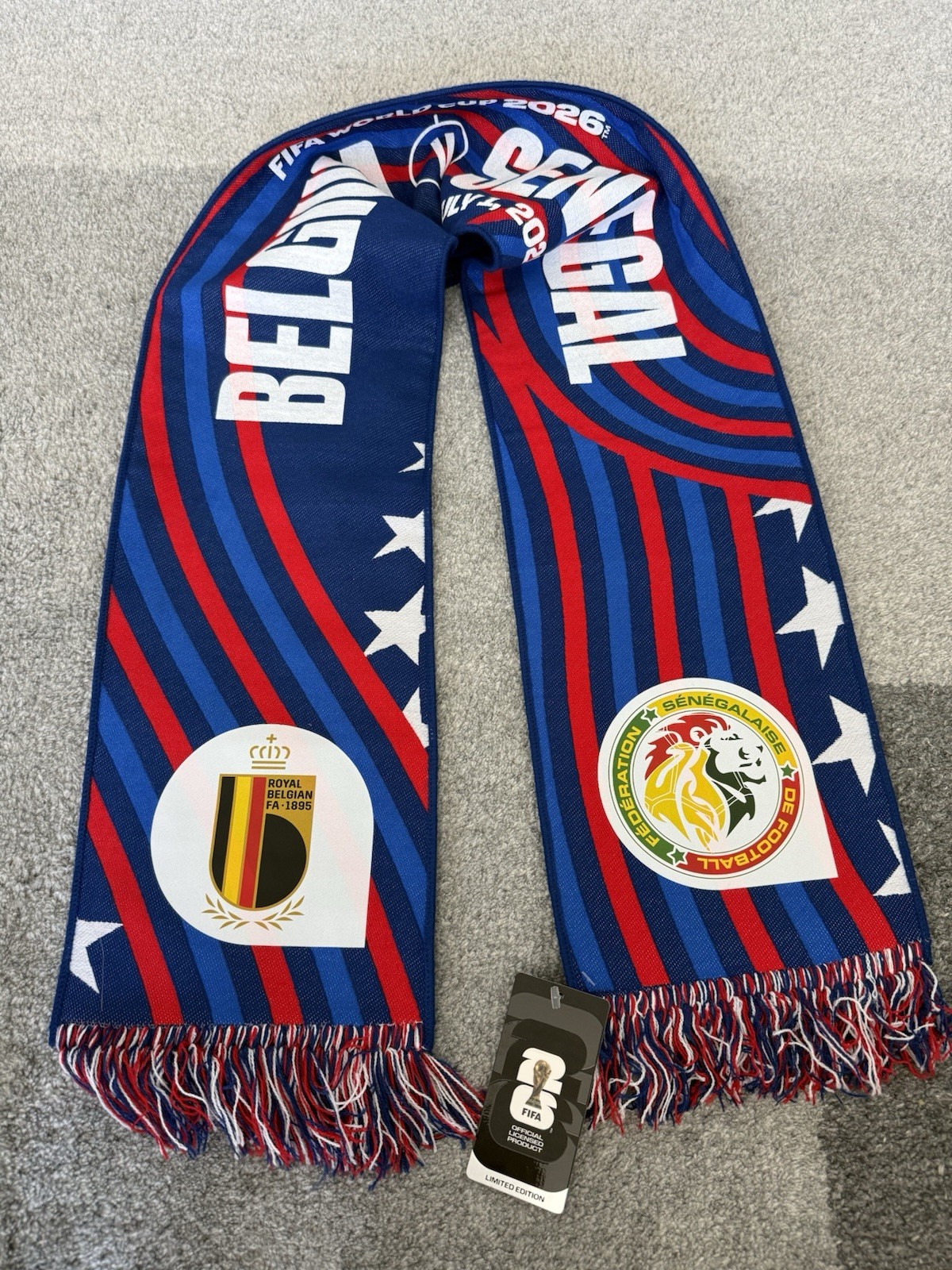 FIFA World Cup 2026 Belgium vs Senegal Scarf Match Day Seattle 7/1/26 New
