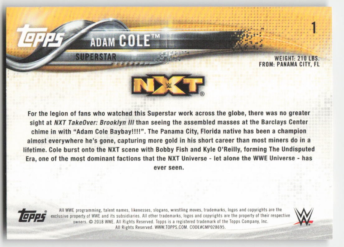 2018 Topps WWE 1st NXT Card Adam Cole #1