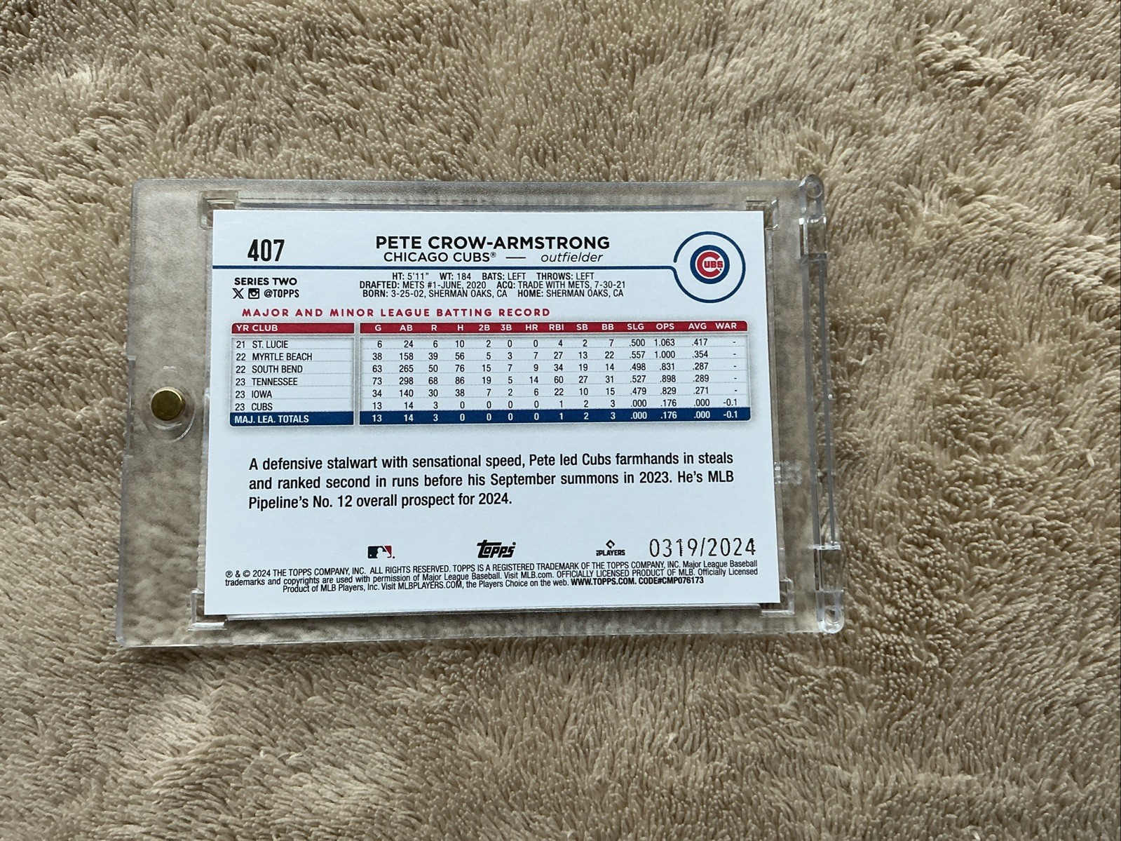 2024 Topps Series 2 – Pete Crow-Armstrong #407 Gold *0319/2024* (RC) N/M+🔥