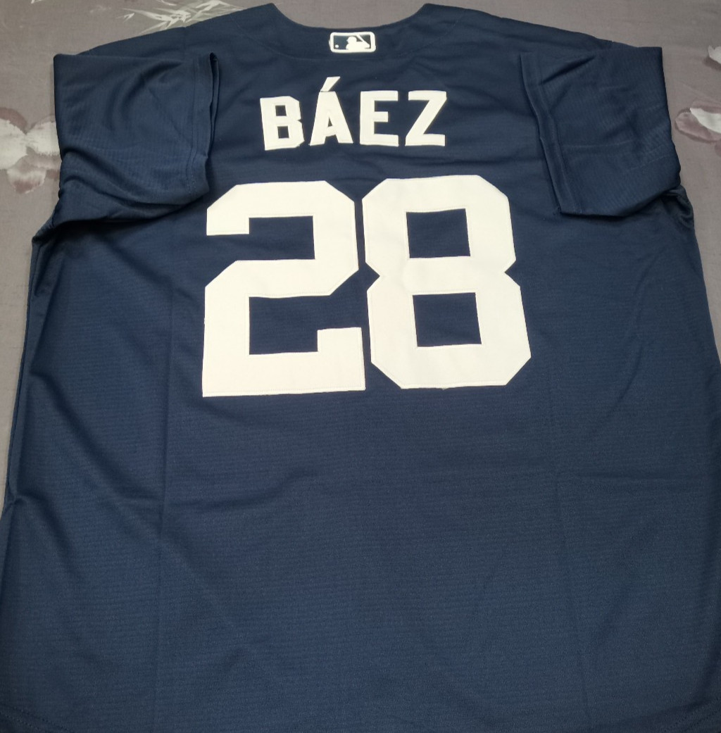 Javier Baez #28 Tigers Navy Cool Base Sewn Stitched Jersey.
