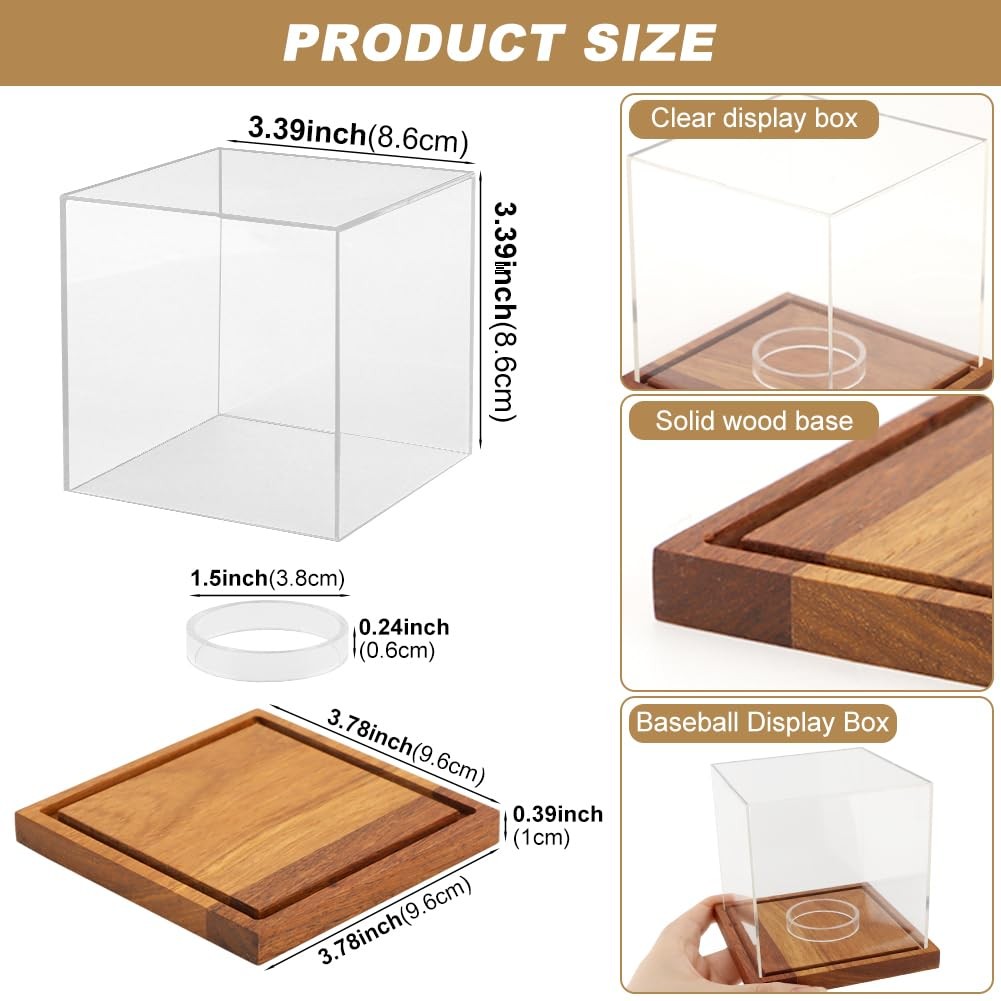 Baseball Display Cube – Clear Acrylic Baseball Holder Case with Wooden Base, …