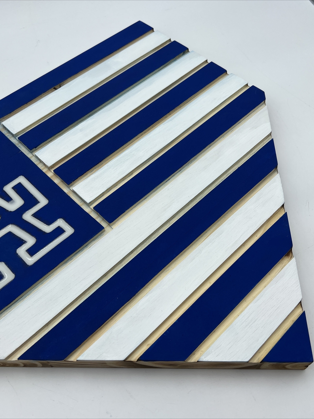 LOS ANGELES DODGERS “FLAG THEMED” HOME PLATE SIGN 1″ PINE WOOD, STAIN, & EPOXY