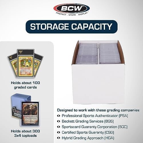 2 BCW Graded Card Shoe Storage Box New Cardboard Lid PSA Beckett & Trading Slab