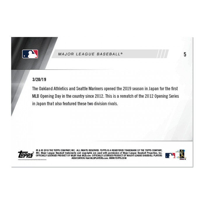 2019 ICHIRO SUZUKI FINAL OPENING DAY TOPPS NOW MARINERS A’s JAPAN SERIES CARD #5