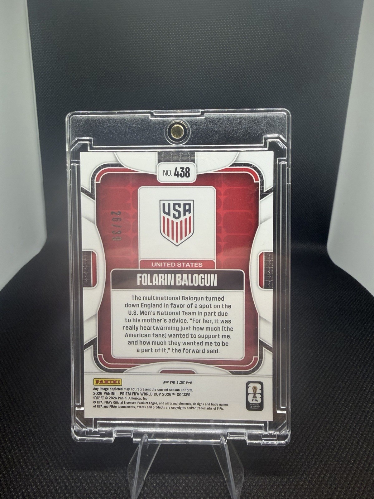 Panini Prizm FIFA World Cup 2026 RARE Folarin Balogun United States🔥#438 26/39